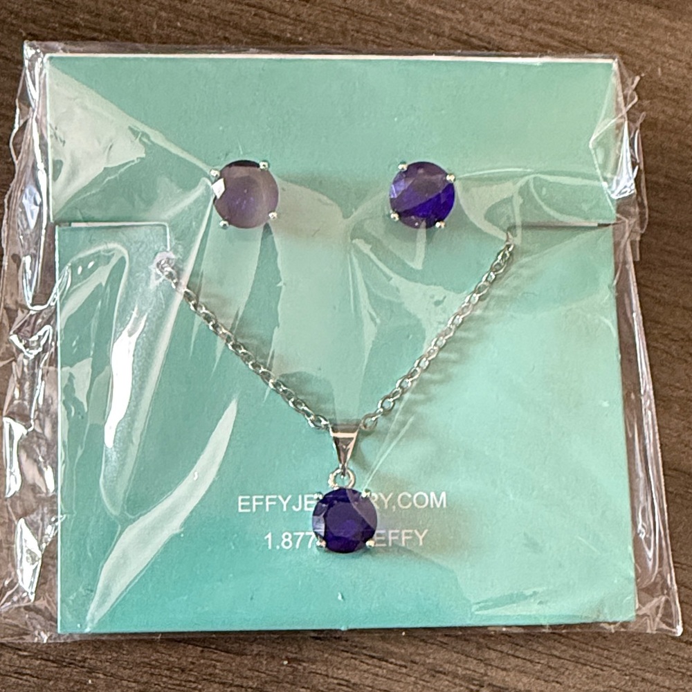 Effy Sapphire and Silver Earrings and Necklace set